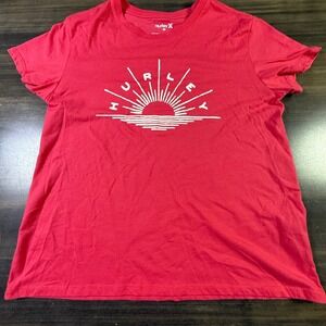 Hurley Graphic T-Shirt Sunset Surf Tee Casual Red Top‎ Size M